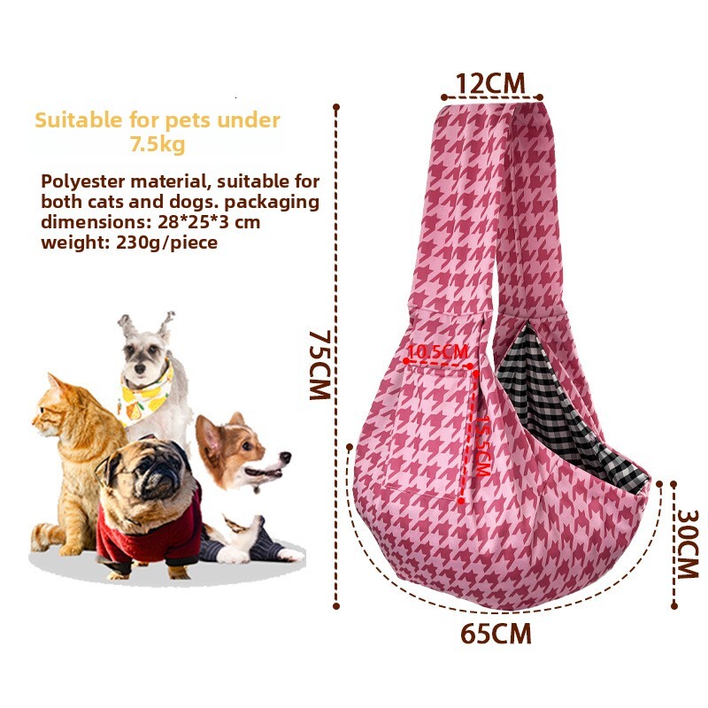 Pet Travel Backpack Japanese Houndstooth Foldable Portable Lightweight Breathable Large Capacity Cat Bag Dog Bag Pink