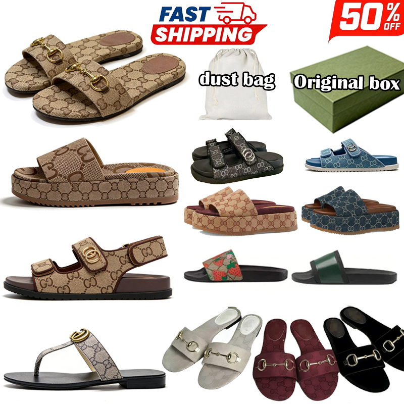 Designers G Sandals sliders embroideredcanvas Flat Mules PlatformEmbroidered Linen High HeelSandal platform Shoes