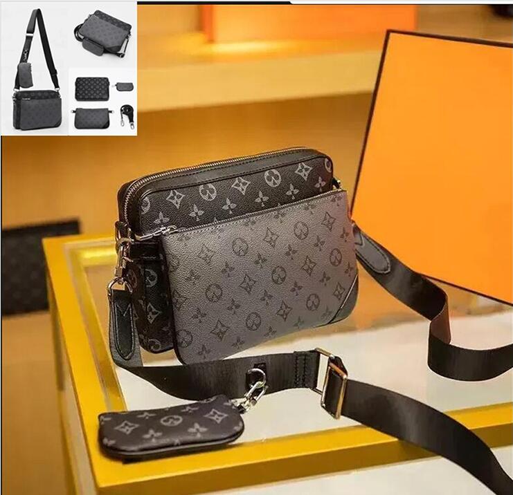 2026 High Quality Mens Luxurys fashion trio outdoor Men shoulder bags designer cross body man messenger bag Satchels satchel fashion handbag Composite package