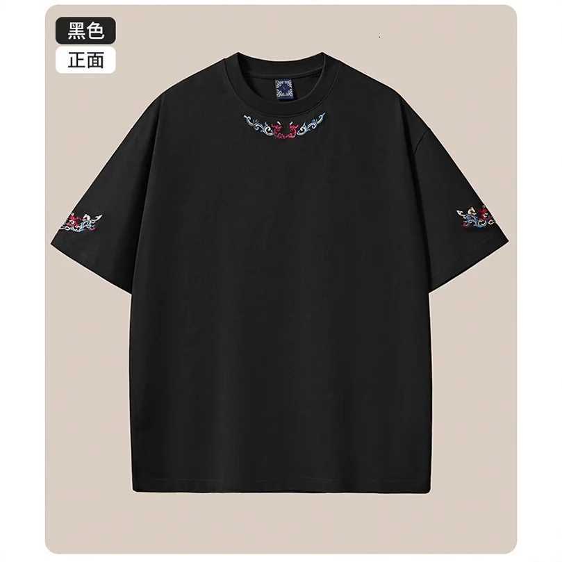 Summer Embroidery T-Shirt for Men New 260g Heavyweight Pure Cotton Short Sleeve Oversize Plus Size Mens Clothing D048 C260326