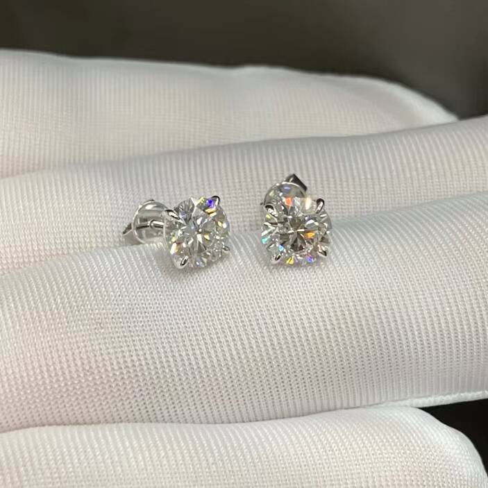 Custom 10k Solid Gold Earrings Stud 1CT Round Brilliant Cut Lab Grown Diamond Earring with Lab HPHT CVD Diamond