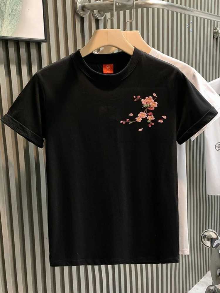 Man Tee Shirts O Neck Top Slim Fit Embroidery T Shirt for Men Party Korean Clothing Ordinary Streetwear Vintage Cheap Clothes C260326