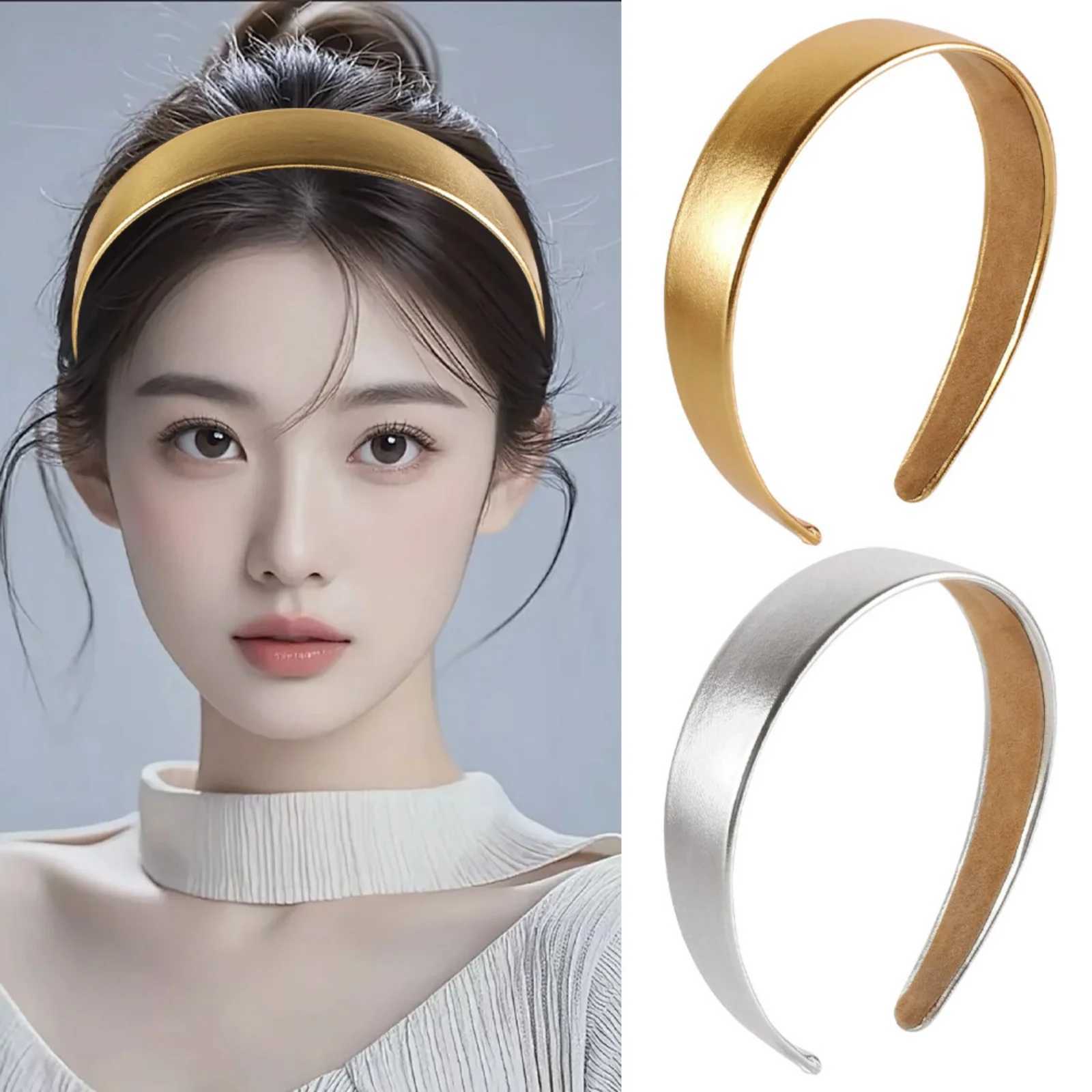 1PC Metallic Headbands Set Gold and Silver Hair Accessories Stylish and Simple Head Hoops Ideal for Daily and Party Looks D260326