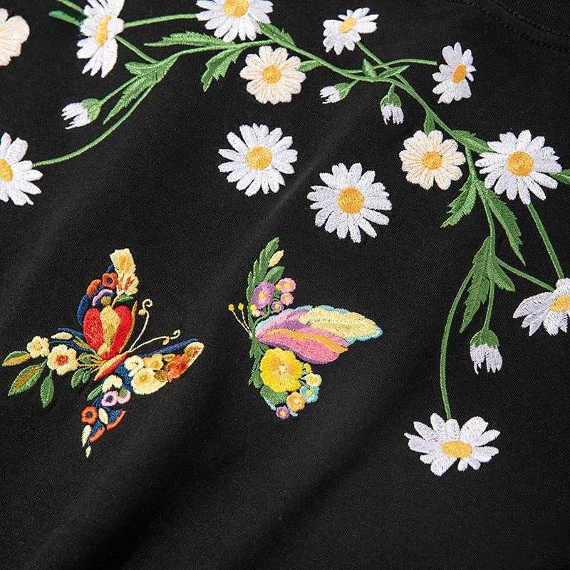 Fashion Men T Shirt Vintage Embroidery T Shirt Women Daisy Hip Hop Tees Shirt Cotton Harajuku Loose Summer Top Flower Butterfly C260326