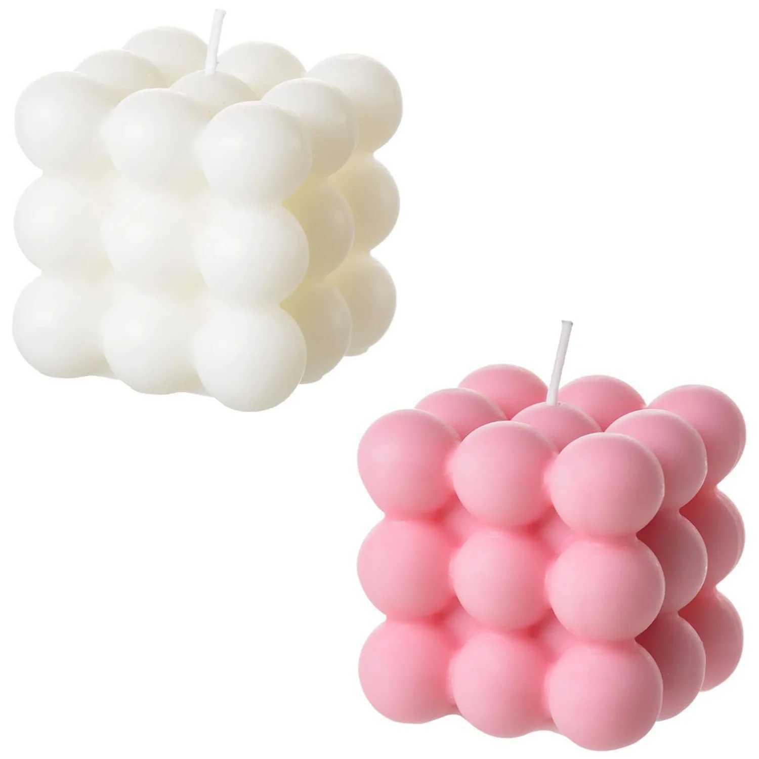 2 Pieces White Pink Bubble Candle - Cube Soy Wax Candles Home Decor Candle Scented Candle Home Use and Gifting WhitePink H260326
