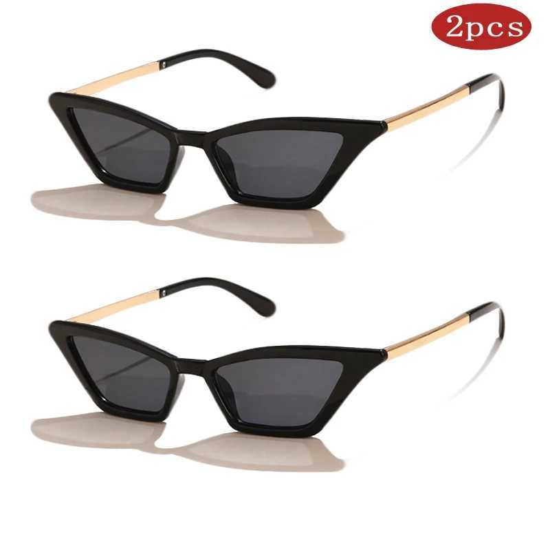 Hiking 2pcs New Triangle Cat Eye Anti Light Glasses For Women Luxury Alloy Shades Female Unique Elegant Black Leopard Eyeglasses D260326