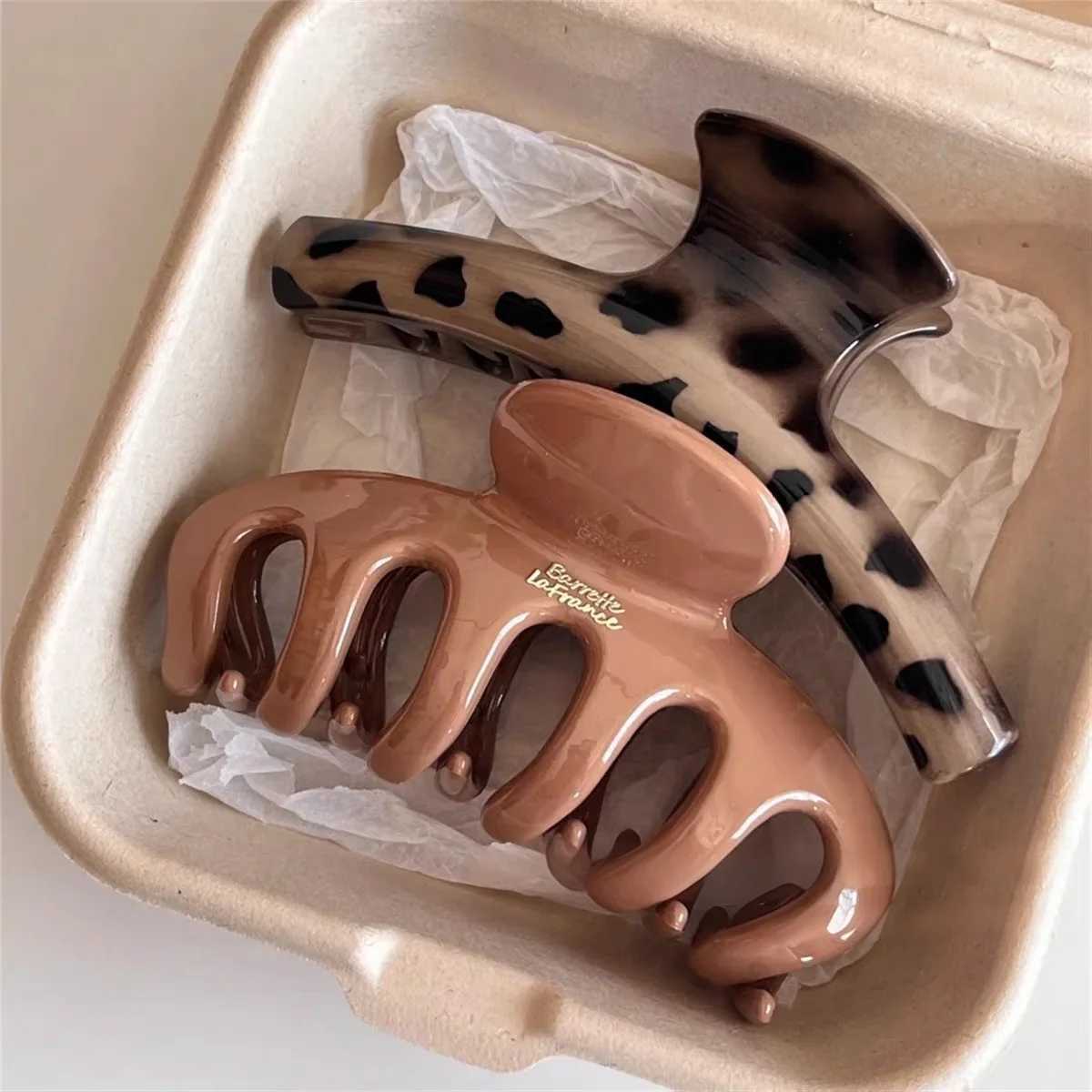 Vintage Leopard Print Brown Arc Dragon Bone Large Hair Clip Claw Elegant Shark Hair Clamp Versatile Headwear Hair Accessories H260326