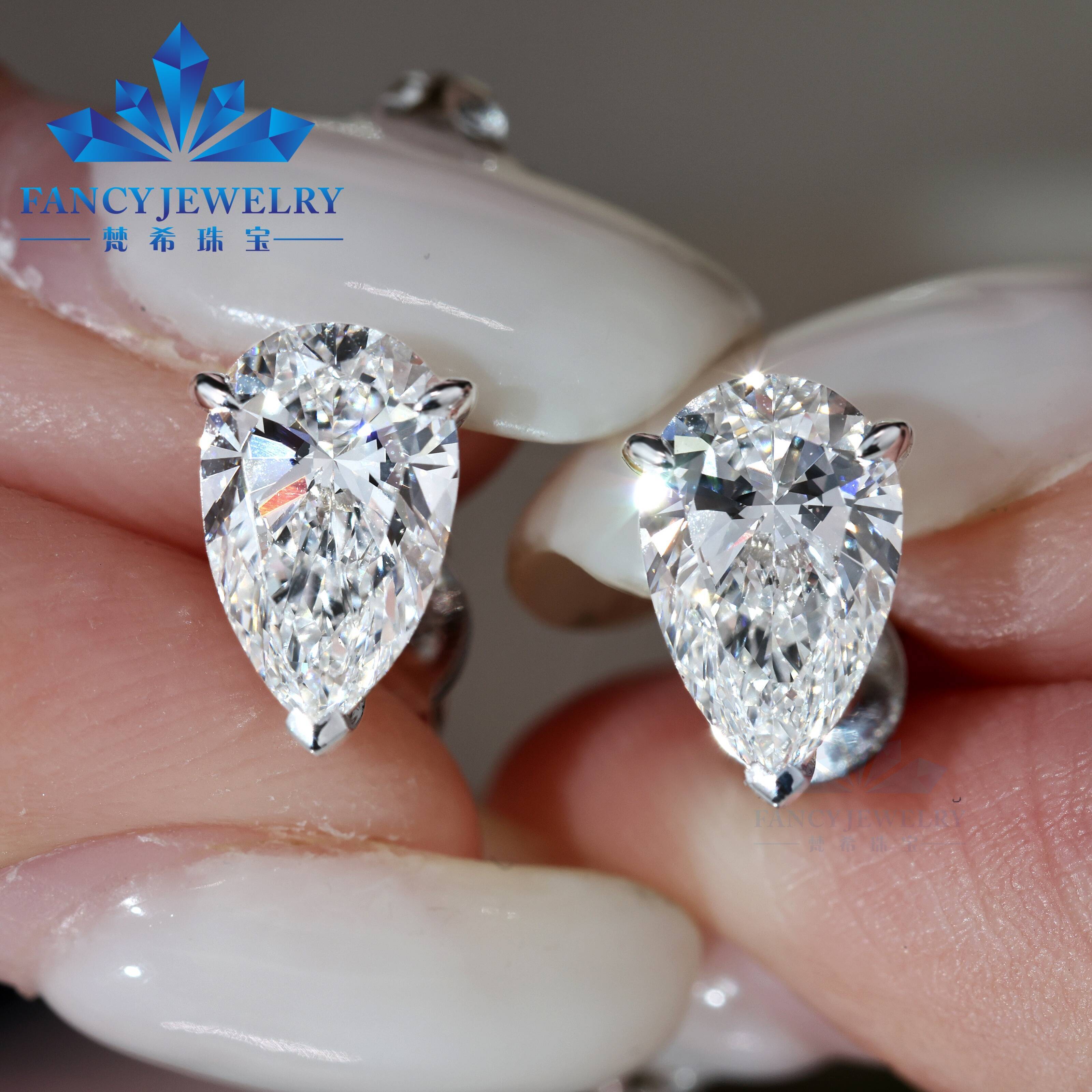 Factory Custom Fine Jewelry Earrings IGI Certificate Lab Grown Diamond Pear Cut 14K Solid Gold Stud Earrings for Engagement