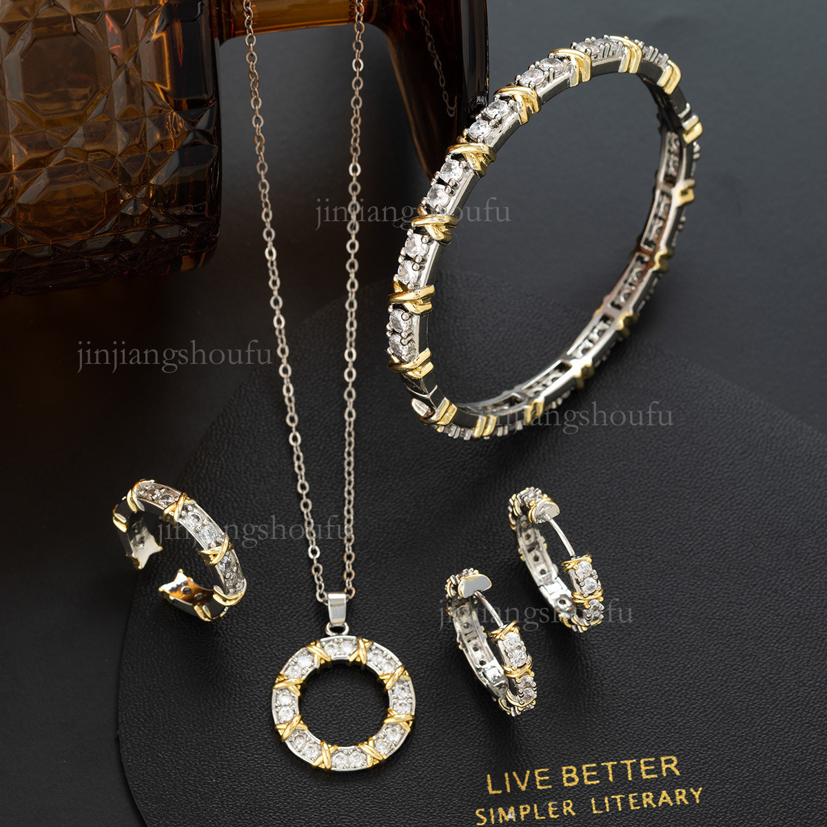 Designer Jewelry Set Luxury Brand Women's Personalized Buckle Haoshi Necklace Bracelet Ring Earring Set Lucky Goddess Trendy Clothing Accessories