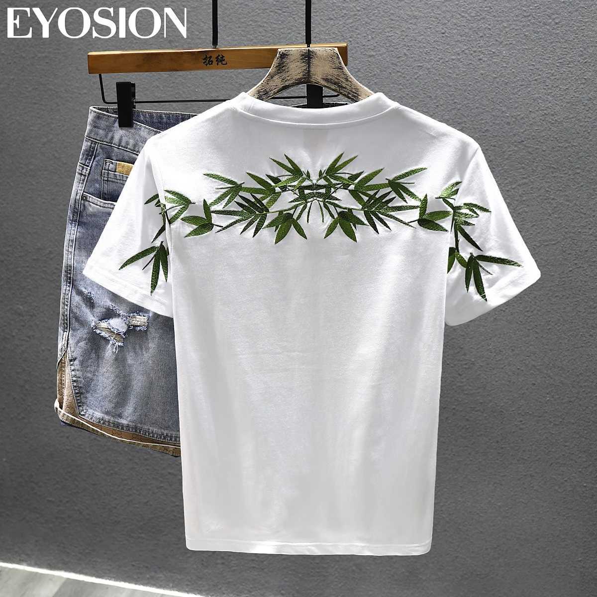 New Summer T-shirt for Mens Retro Chinese Bamboo Embroidery Print Casual Short Sleeve Slim Fit Round Neck Tee Top Plus Size C260326