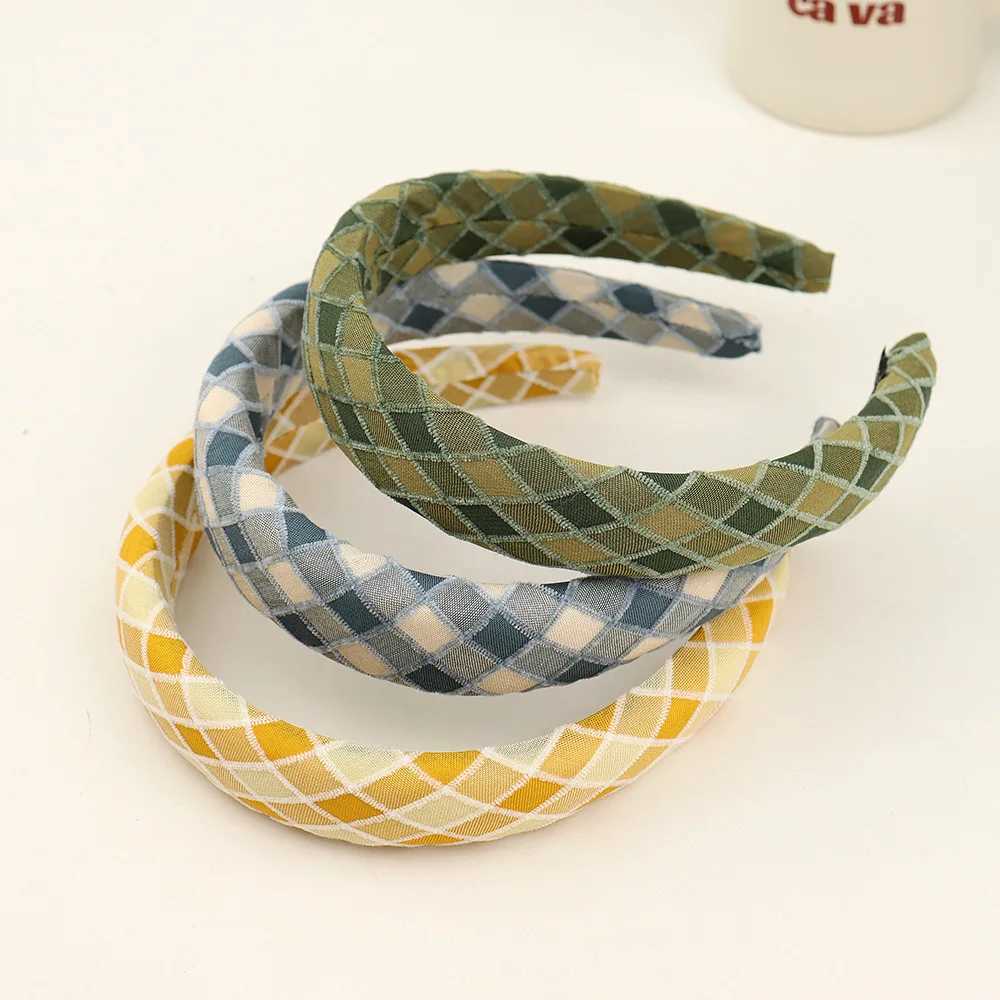 Korean plaid fabric flower headband sweet and cute girlish headband sponge high skull top hairband D260326
