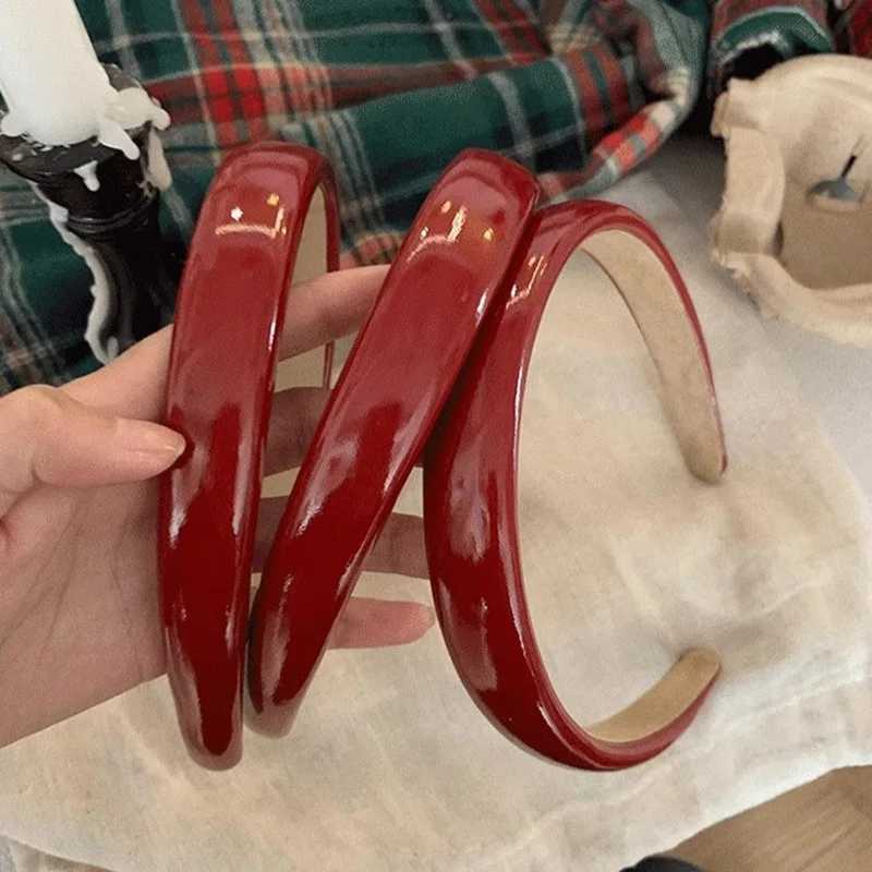 Retro Red Leather Sponge Headband for Woman Fashion Temperament Hair Hoop Wash Face Hair Band Female Party Hair Accessories Gift D260326