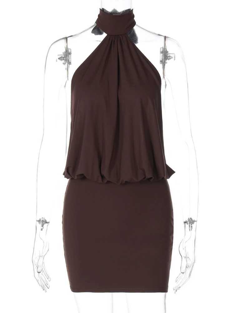 Sexy Off Shoulder Halter Neck Slim Bodycon Dress Women Sleeveless Solid Color Skinny Evening Mini Dress Club Party Vestidos M260326