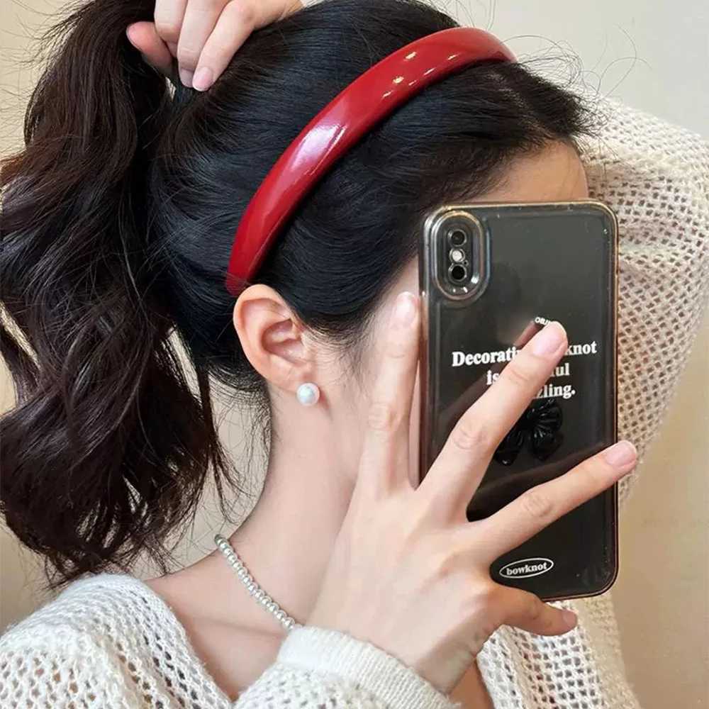 Retro Red Leather Sponge Headband for Woman Fashion Temperament Hair Hoop Wash Face Hair Band Female Party Hair Accessories Gift D260326