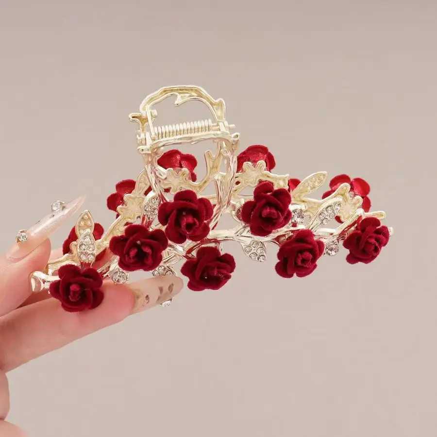Rose Flower High-End Hairpin New Rose French Style Elegant Back-Of-Head Clip Metal Hair Accessory for Updos Shark Clip H260326