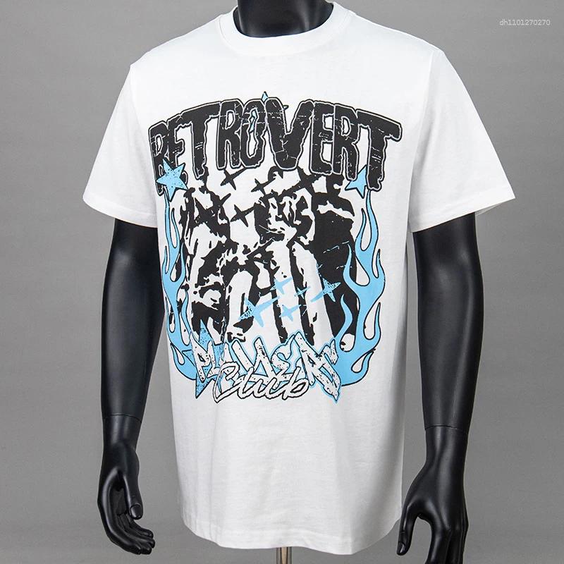 Men's T Shirts Retrovert T-Shirt Washed Distressed Graphic Tees Cotton Letter Print Dark American Sprayed Wash Loose Versatile Cotton Short Sleev