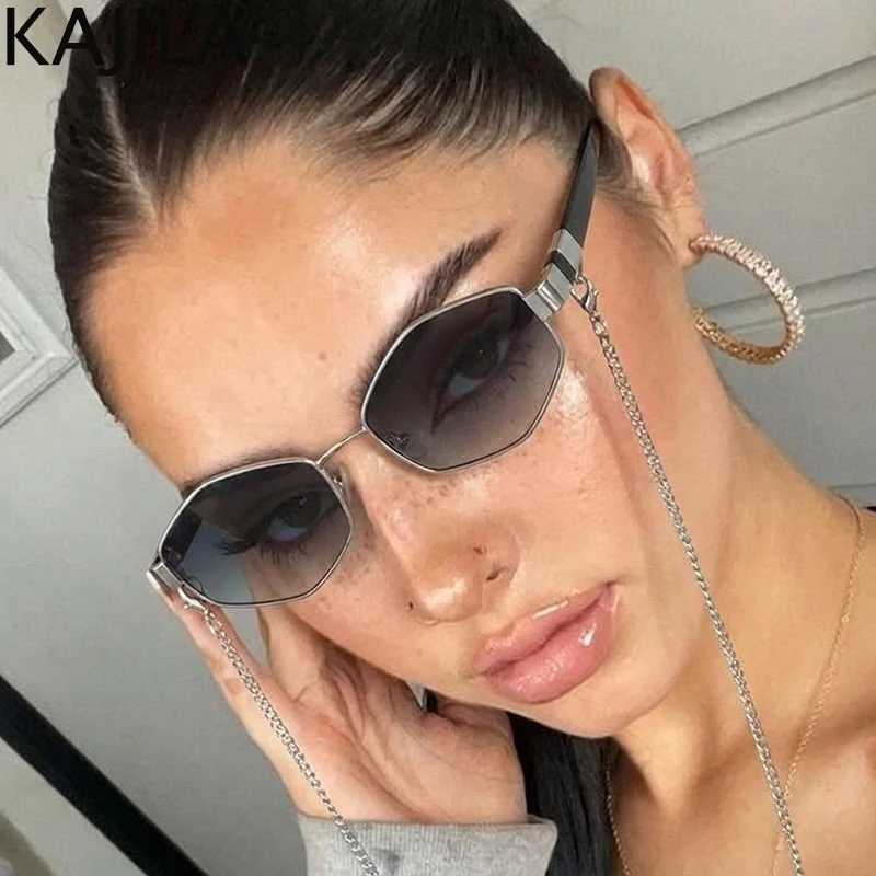 Sexy Small Frame Hexagon Sunglasses Women With Chain 2026 Luxury Brand Designer Punk Sun Glasses For Ladies Shades Gafas De Sol D260326