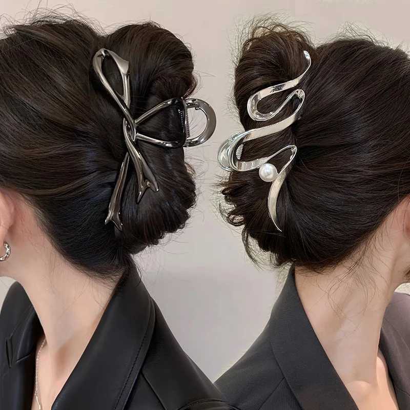 Metal Hair Clip Fashion Barrettes Korean Geometric Black Bow knot Hair Claw for Women Thick Thin Accessories Bath Crab Clamp H260326