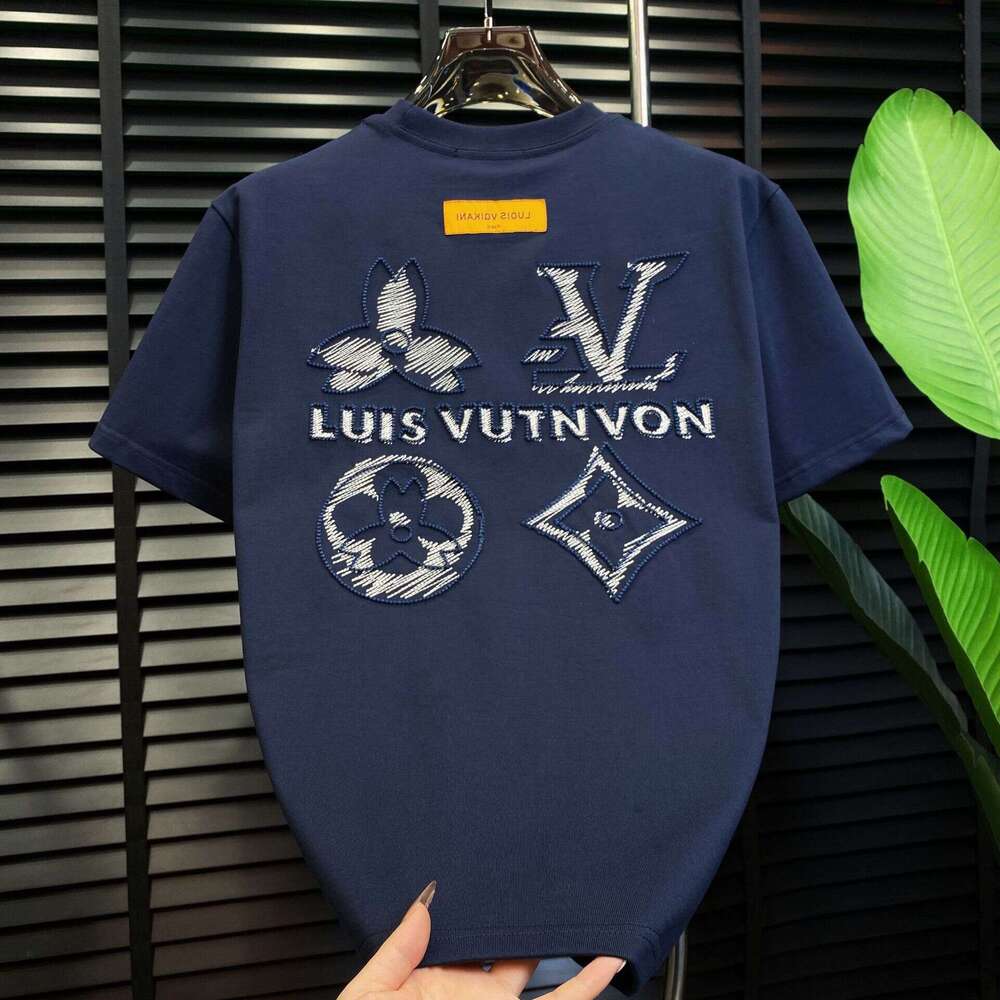 2026 New Cotton Short Heavy Craft Half Sleeve Embroidered T-Shirt Men Light Luxury Trendy Brand Dopamine National Trend Hot Item