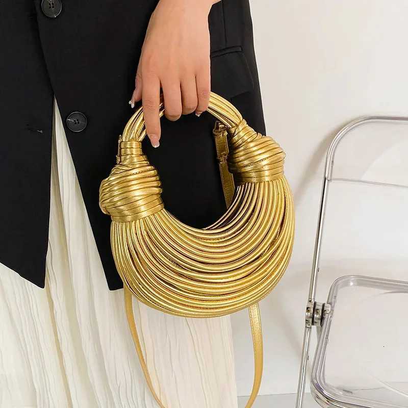 Handbags for Women 2025 New Gold Luxury Designer Brand Handwoven Noodle Bags Rope Knotted Pulled Hobo Silver Evening Clutch Chic Z260326