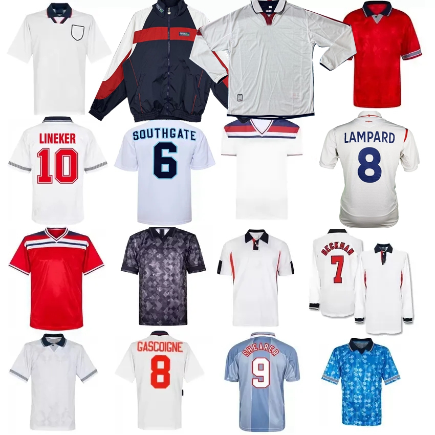 Retro soccer jerseys England 1982 84 87 1990 92 94 96 98 2000 02 04 06 08 2010 12 16 LINEKER FOWLER SOUTHGATE GASCOIGNE SHEARER Owen Lampard Rooney Gerrard football shirt