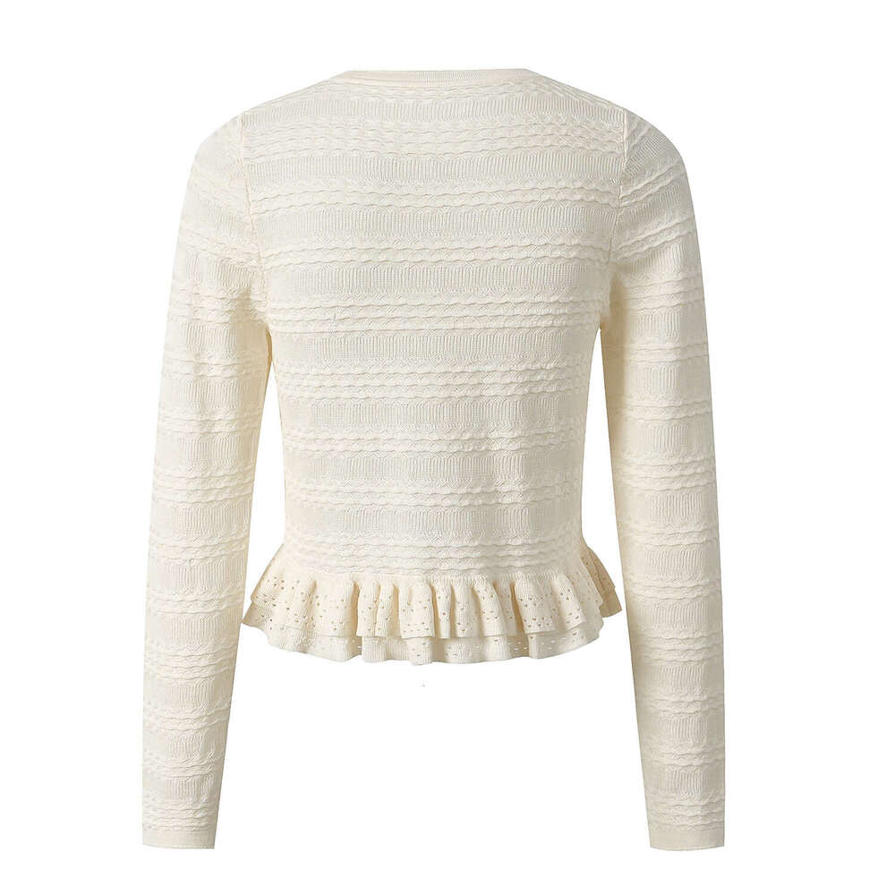 2026 Autumn New Designer Ruffle Water Pattern cc Bead k30 Multi functional Slimming Knitted Cardigan Women's Top