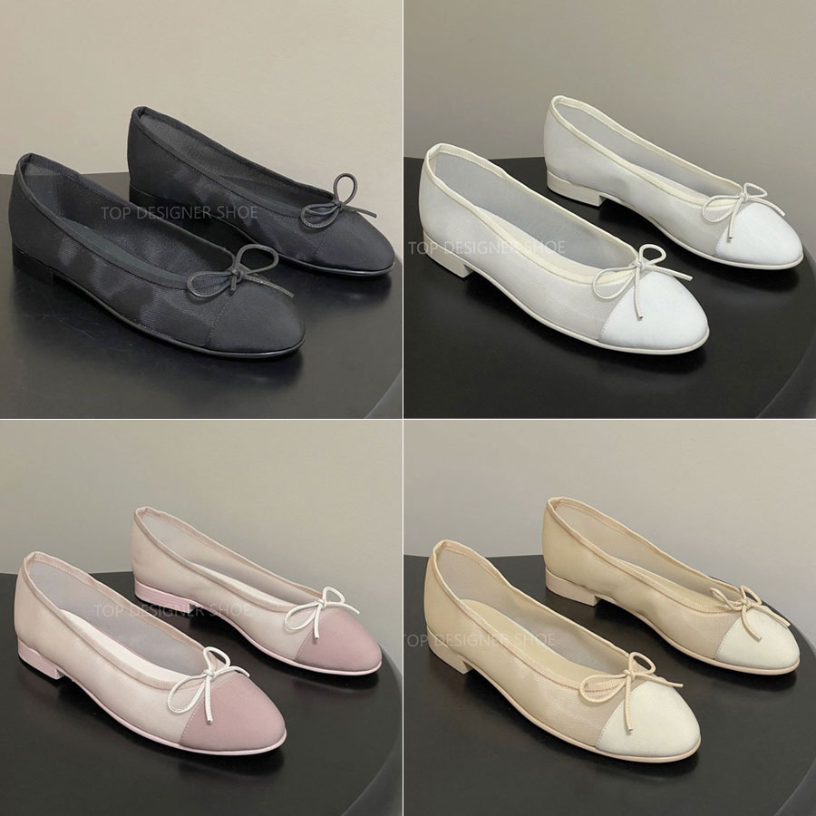 top quality new Fashion Summer Bowtie mesh Ballet flats shoes loafers ballerina flats Boat shoes Luxury designer shoes womens Vacation shoes White, Black, Beige