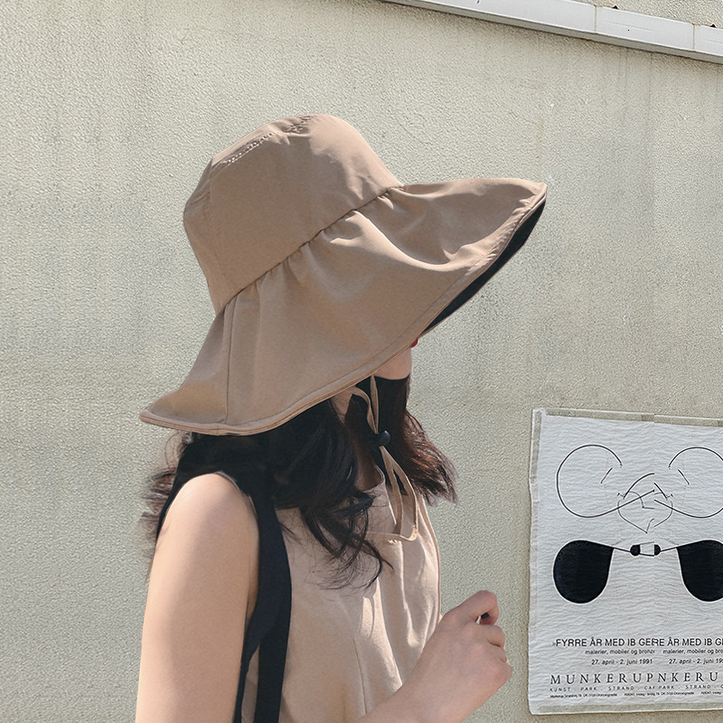 Japanese UV black vinyl women, summer face-shielding, anti-UV sun hat, large brim fisherman hat for cycling ddmynov