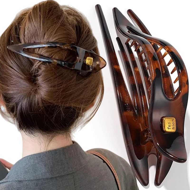 Retro Korean Acrylic Leopard Print Flat Hair Claw Clips Lazy Style Large Long-Shape Hair Pin Hair Accessories Headwear for Women H260326