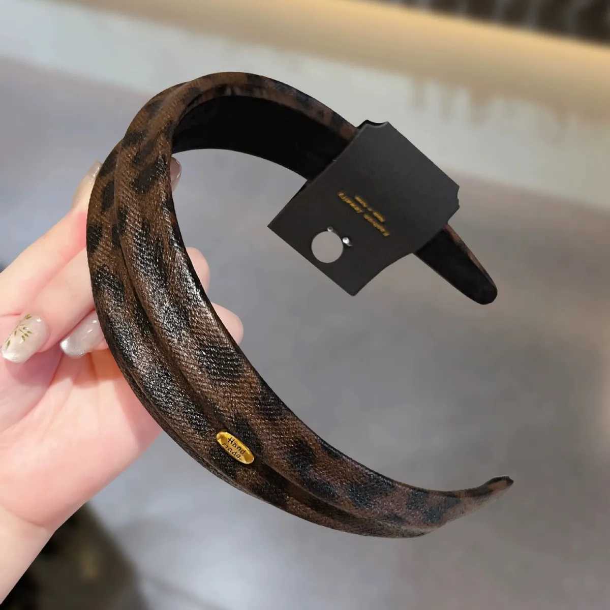 New autumn winter new fashion leopard print leather headband wide hair accessories band for women girl vintage adults kpop 2025 D260326