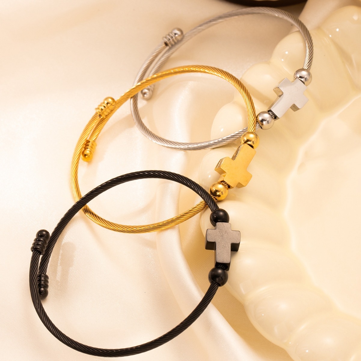 Jewelry Bracelet Unisex Cross Beaded Wire Rope Stainless Steel Bracelet European American Hot Selling for Office Casual Coffee Shop Wear