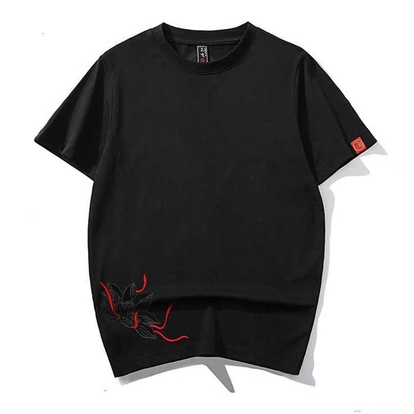 Qilin Kirin Embroidery Short Sleeve T-Shirt Men Round Neck Cotton Breathable Top Tee For Men Black Hiphop Kylin Summer C260326