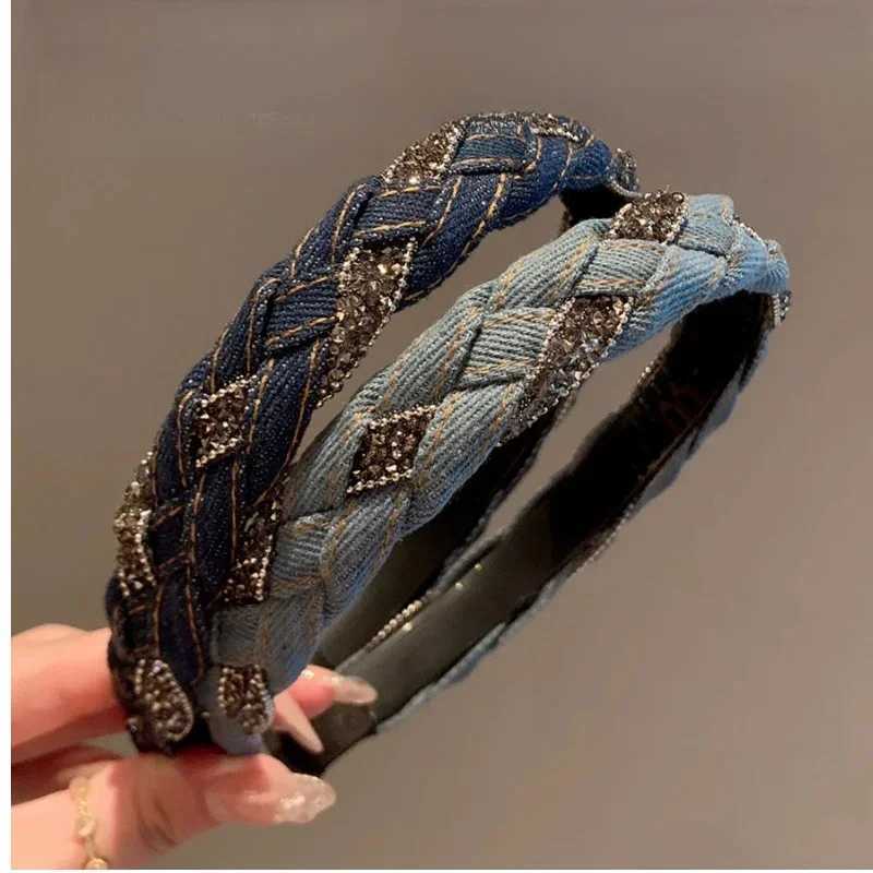 Demin Headband High-end Elegant Retro Light Rhinestone Denim Hair Accessories Braided Headband Fashionable Simple Hairband D260326