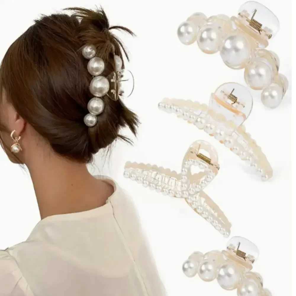 YS00168/---4pcs Large Shark Clip Hair Accessories Temperament Versatile Simple And Generous Fashionable Gentle Pearl Grab Clip H260326