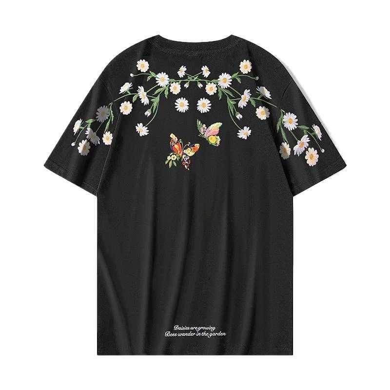 Fashion Men T Shirt Vintage Embroidery T Shirt Women Daisy Hip Hop Tees Shirt Cotton Harajuku Loose Summer Top Flower Butterfly C260326