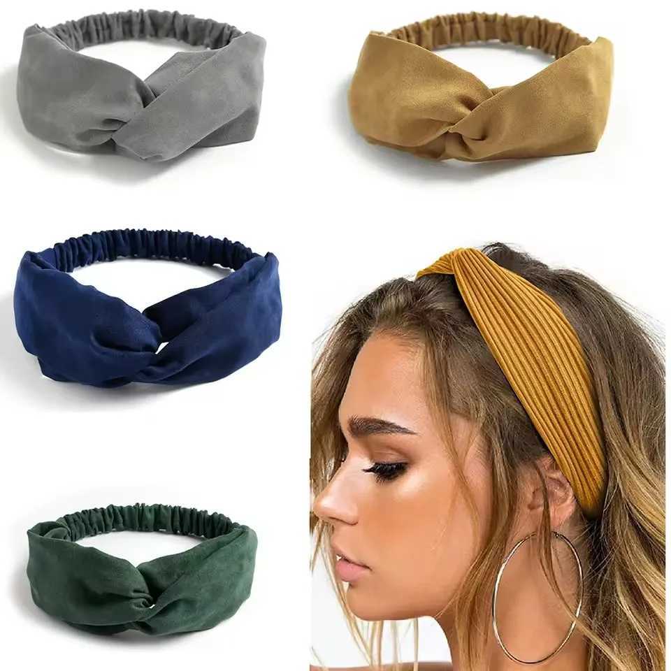 Cross Turban Solid Headbands for Women Twist Knotted Boho Suede Hair Bands For Girls Sweet Bow Headwrap Vintage Hair Accessories D260326