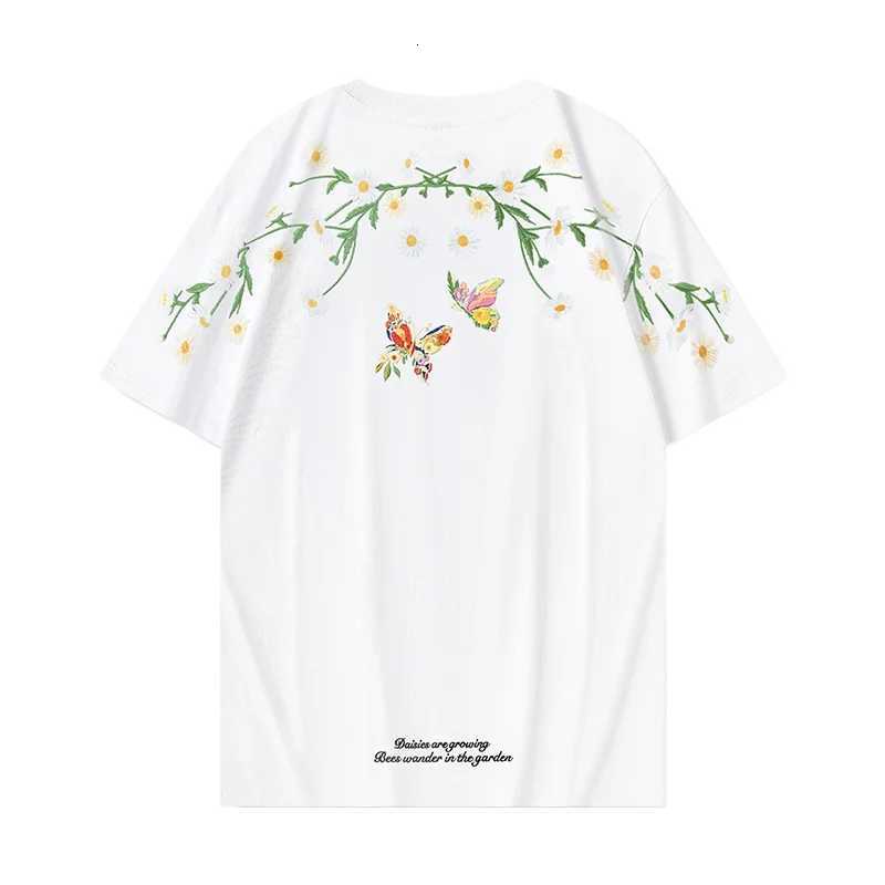 Fashion Men T Shirt Vintage Embroidery T Shirt Women Daisy Hip Hop Tees Shirt Cotton Harajuku Loose Summer Top Flower Butterfly C260326