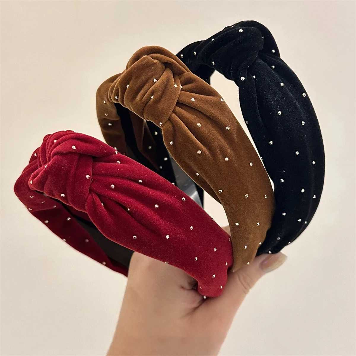 AWAYTR Fashion Headband For Women Wide Side Warm Golden Velvet Hairband Center Knot Headwear Autumn Winter Hair Accessories D260326