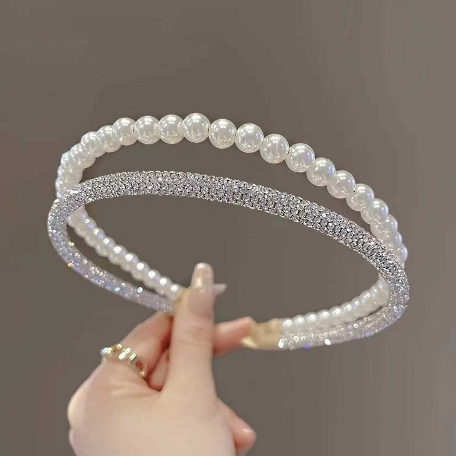 1PC Fashionable Double-Layer Imitation Pearl Rhinestone Hair Hoop for Women - High-End Rhinestone-Inlaid Versatile for Outing D260326