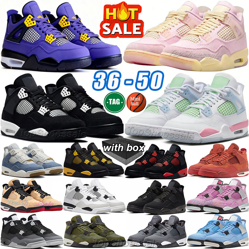 Mens Shoes 4s Designer basketball shoes 4 Military Black Cats Sail Seafoam Pine Green Bred UNC Thunder White Purple Oreo Iced Carmine Sneakers Trainers Big Size 14 15