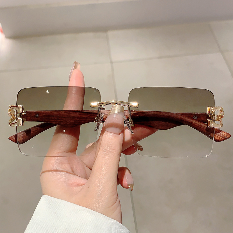 Luxury Brand Designer Sunglasses Aliexpress New Frameless Leopard Head Sunglasses For Men And Women Classic Retro Cheetah Imitation Wood Grain Temple 