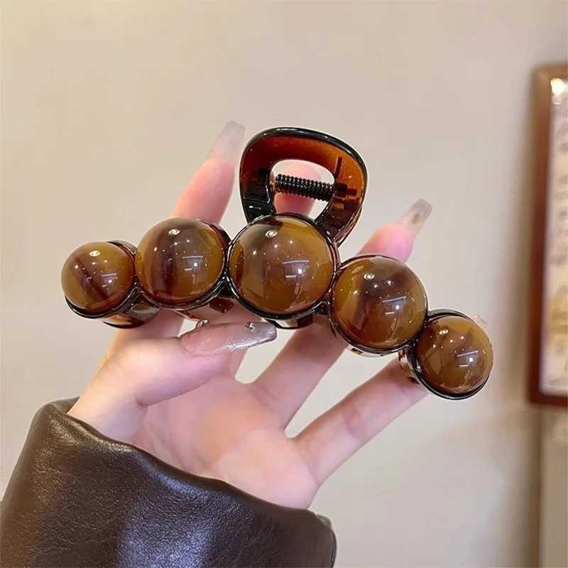 Retro Gradient Beaded Hair Claw 11Cm Womens Geometric Plastic Hairpin Shark Clip Fashion Everything Hair Clip Hair Accessories H260326