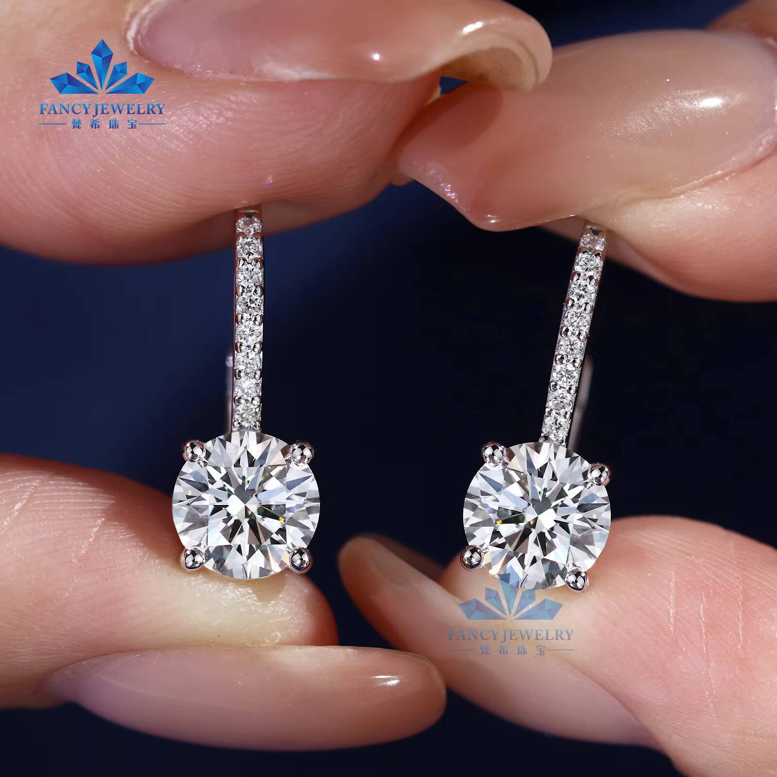 IGI Certified Lab Grown Diamond Earrings 14K Solid Gold Round Drop Eardrop Unique and Elegant Jewelry
