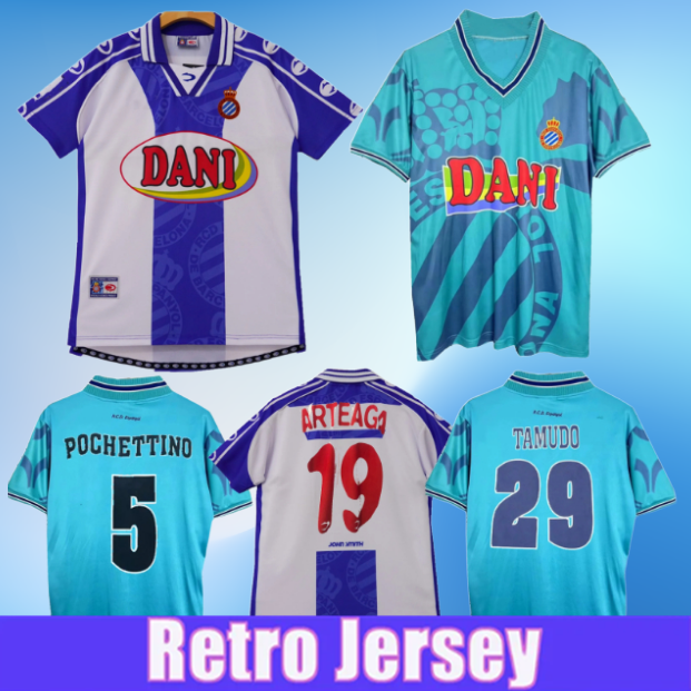 Retro Soccer Jersey for RCD Espanyol - 1999/2000 Season with Arteta & Tamudo 1996 1997 POCHETTINO vintage classic football shirt