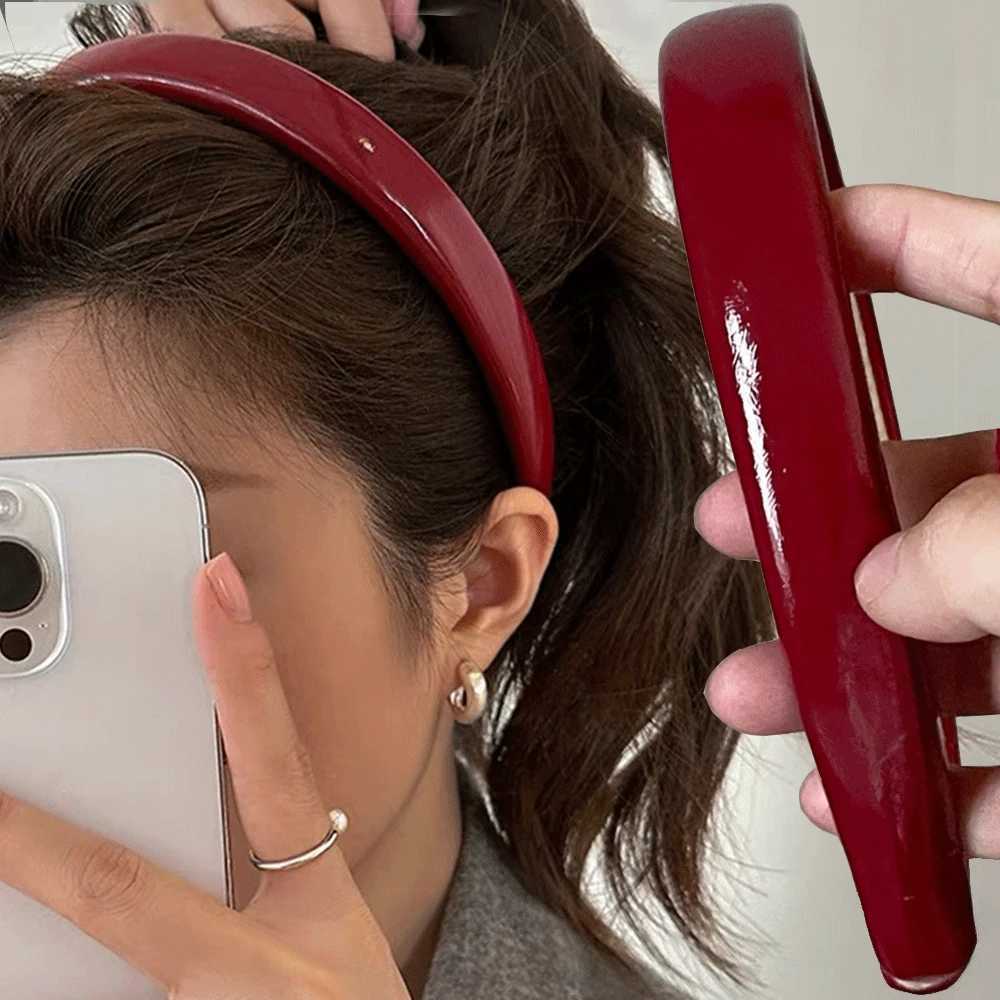 Retro Red Leather Sponge Headband for Woman Fashion Temperament Hair Hoop Wash Face Hair Band Female Party Hair Accessories Gift D260326