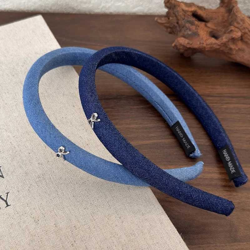 Retro New Bow Denim Blue Headbands for Woman Girl Temperament Hair Band Thin Hair Hoop Female Fashion Versatile Hair Accessories D260326
