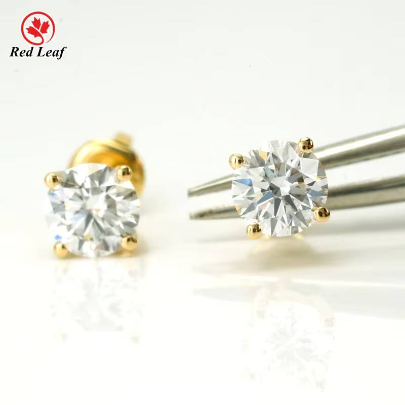 Redleaf 10k 14k 18k Yellow Gold Lab Diamond Earrings Round 05CT 1CT 2CT IGI Reports VVS VS Diamond Earrings