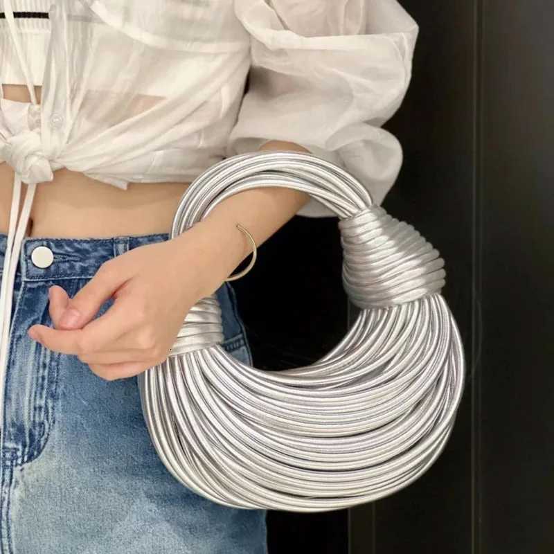 Handbags for Women 2025 New Gold Luxury Designer Brand Handwoven Noodle Bags Rope Knotted Pulled Hobo Silver Evening Clutch Chic Z260326