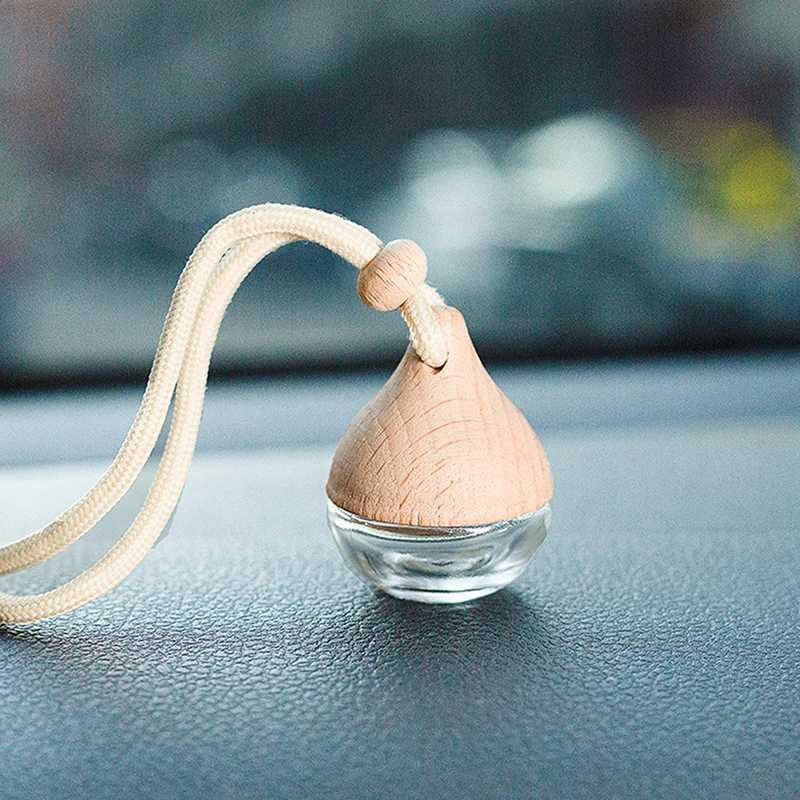 6ML Empty Car Air Freshener Pendant Perfume Glass Bottle With Wooden Caps Refillable Car Essential Oil Diffuser Bottle H260326