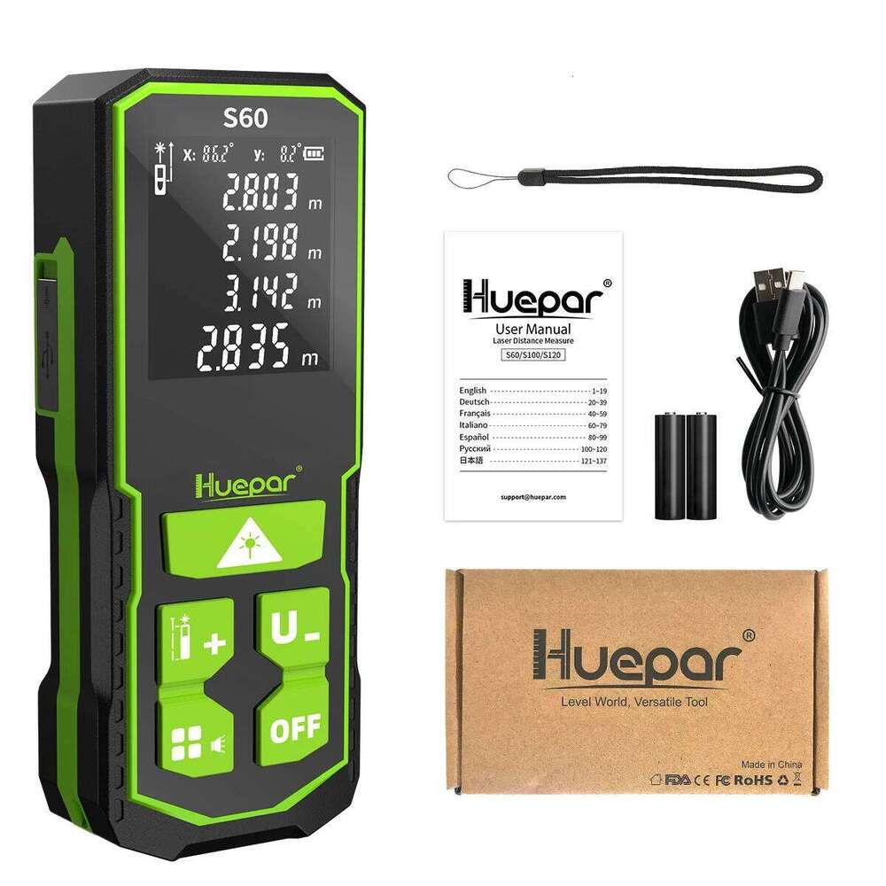 Huepar Laser Distance Meter 60M100M/120M Electronic Roulette LCD Digital Rangefinder Trena Metro Measuring Tape Ruler Tools 26H0326